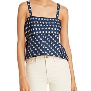 Theory Floral Ikat Print Silk Back Tie Top